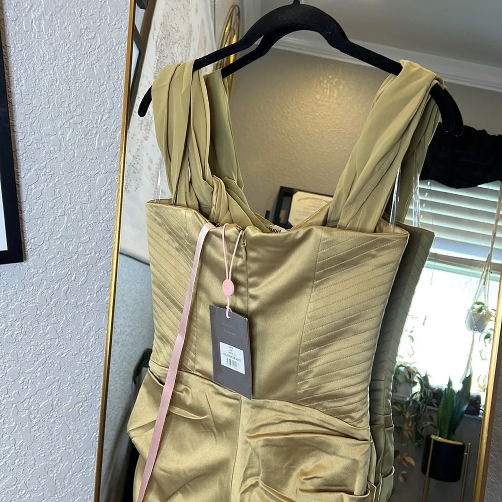 House of CB 'Natalya' Olive Satin Corset Midi Dress NWOT - Picture 11 of 12